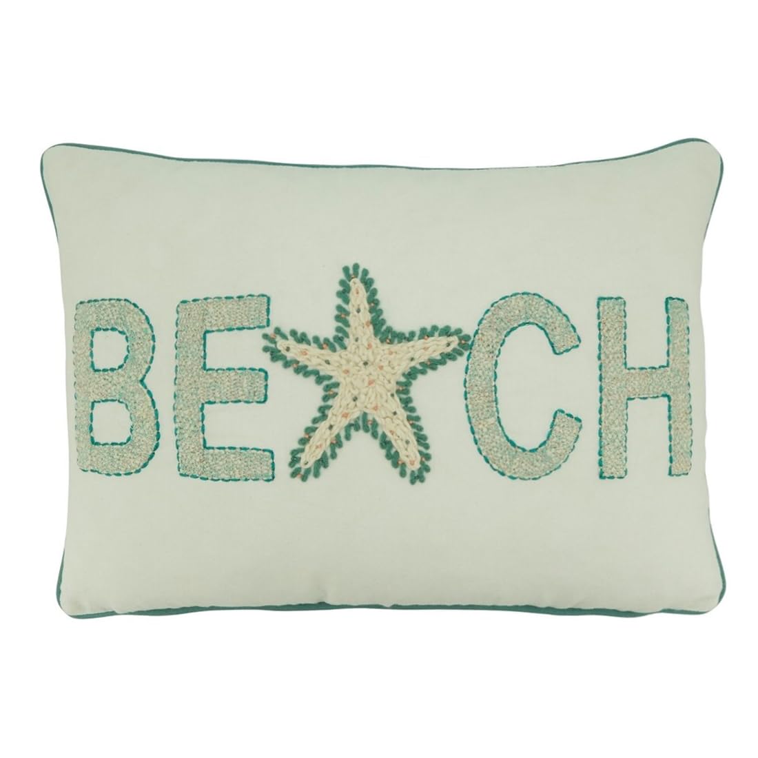 Fennco Styles Coastal Starfish Beach Appliqué Cotton Decorative Throw Pillow 14" W x 20" L – Ivory Nautical Cushion for Couch, Sofa, Bed, Holidays, Home Décor and Office Décor