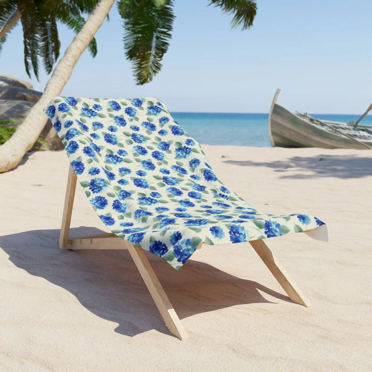 DipaliZ Hydrangea Beach Towel Blue Floral Cotton 30x60