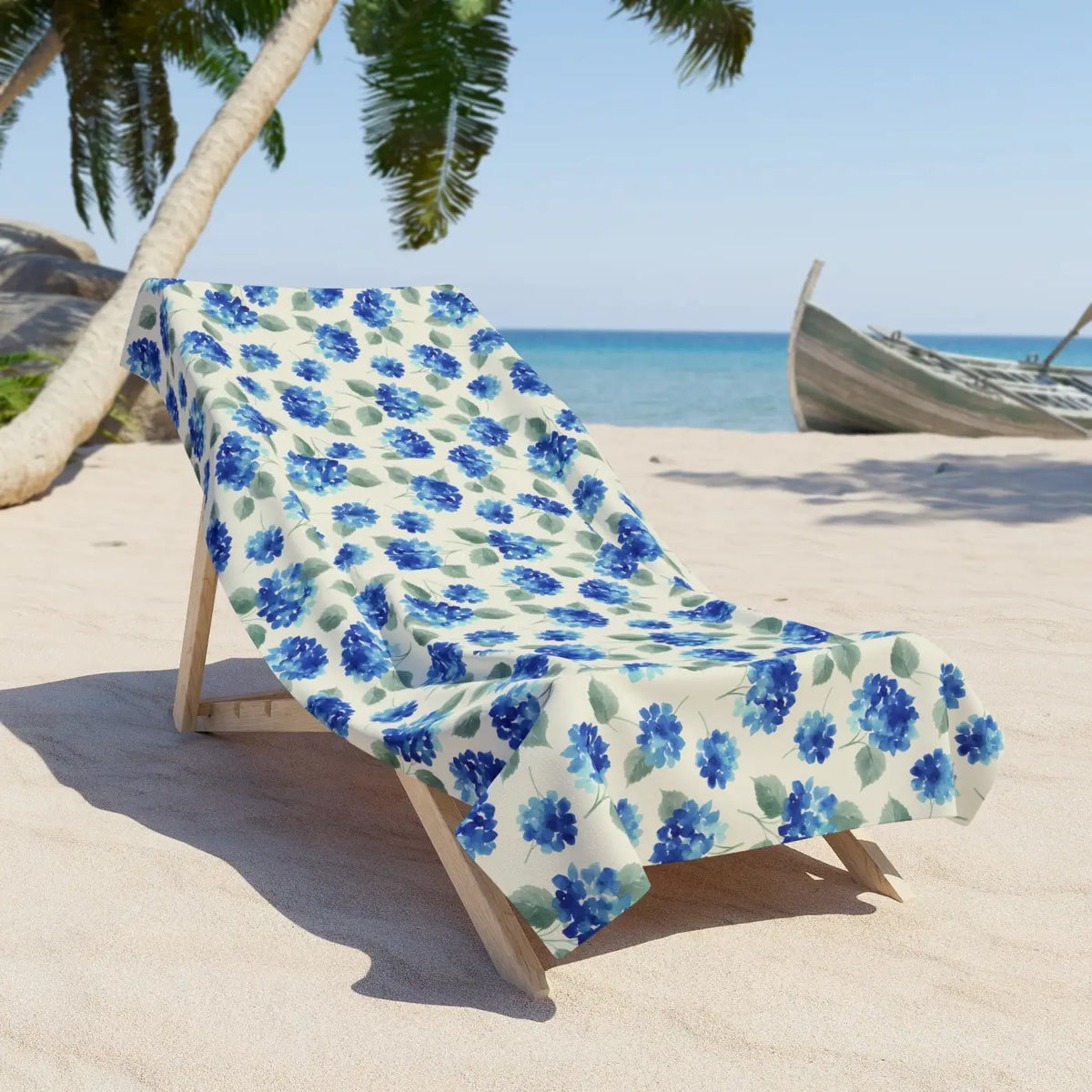 DipaliZ Hydrangea Beach Towel Blue Floral Cotton 30x60